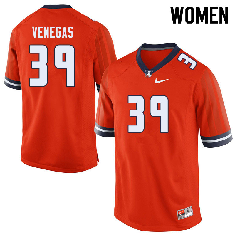 Women #39 Bobby Venegas Illinois Fighting Illini College Football Jerseys Sale-Orange